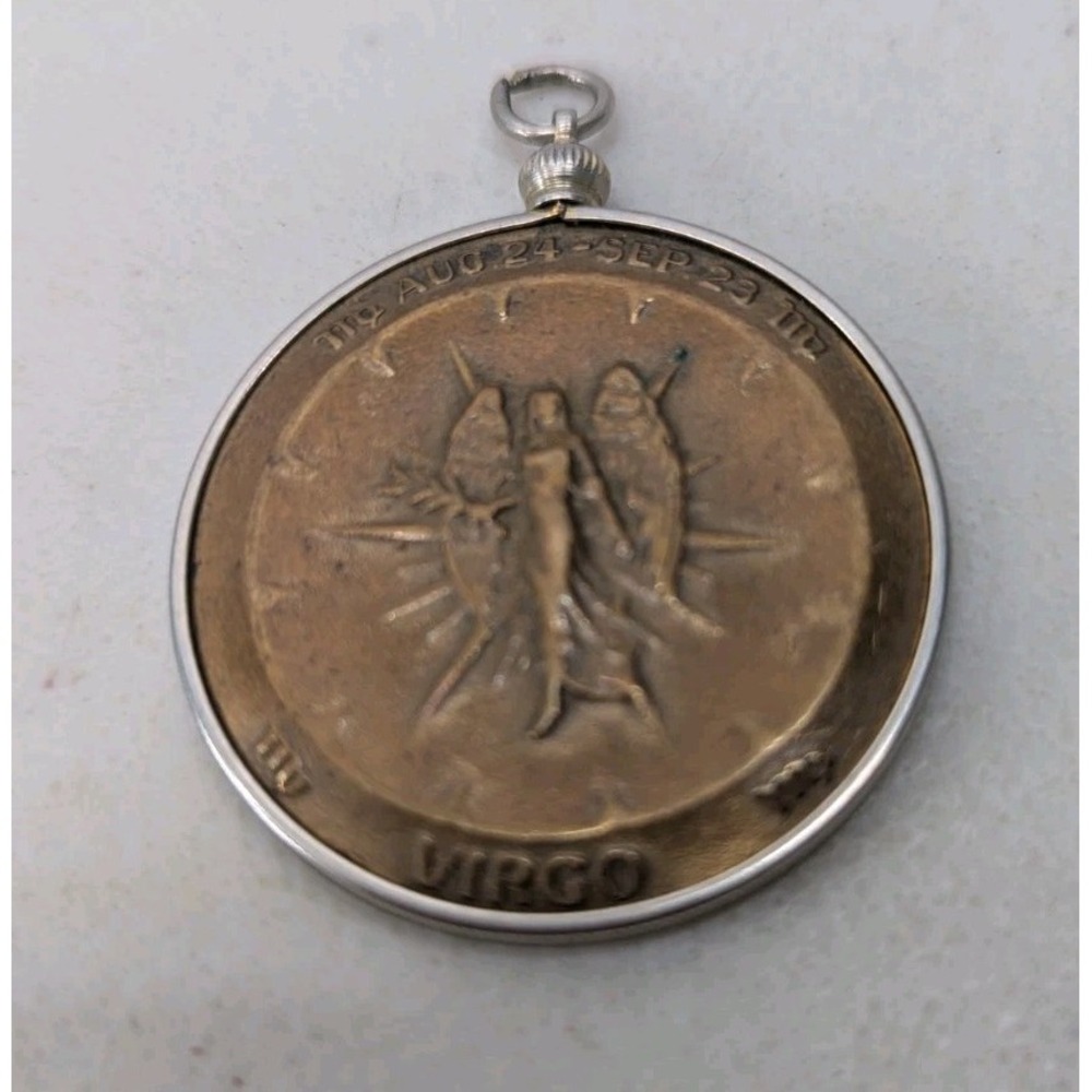 Virgo Zodiac Bicentennial Medallion Solid Bronze Pendant Astrology Vintage